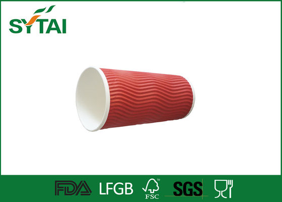 China Tazas de papel de la ondulación roja, tazas de café de papel de pared doble de consumición proveedor